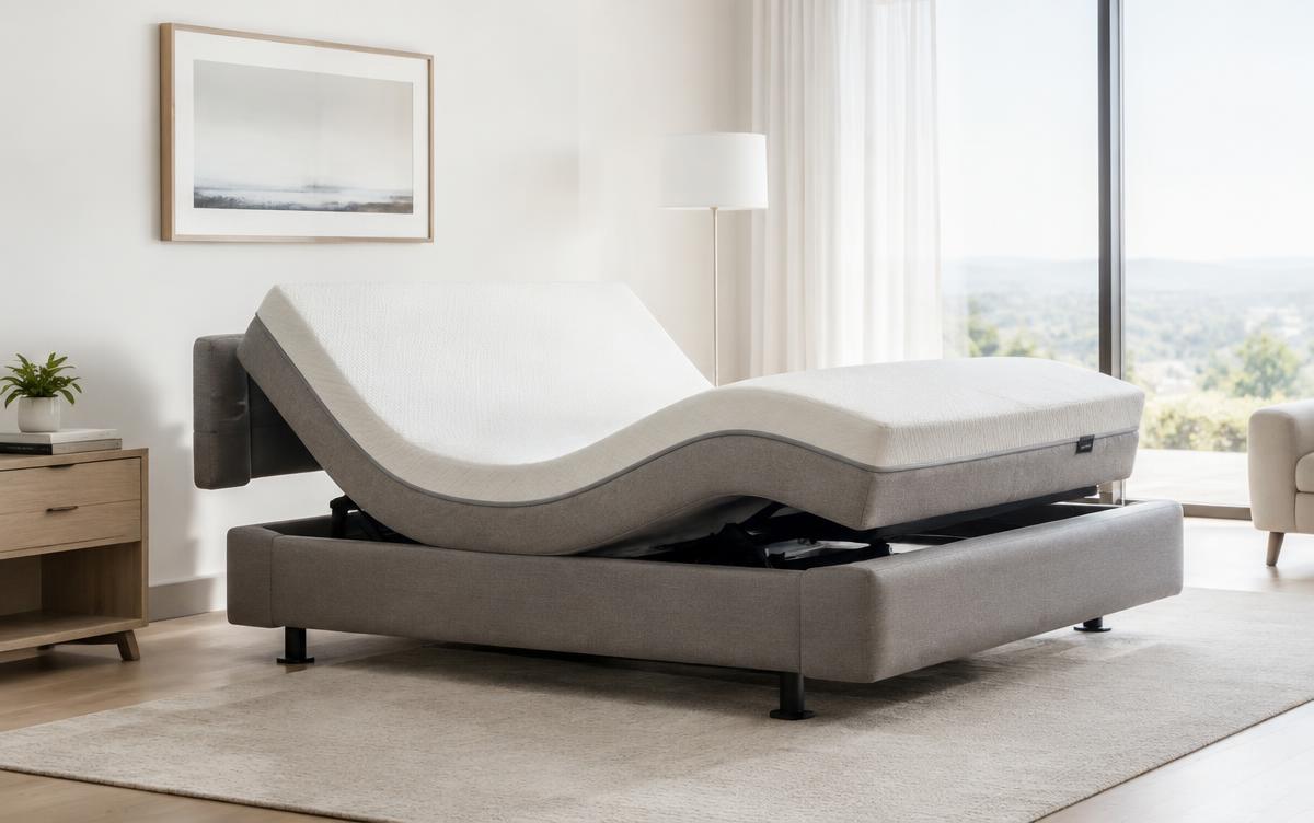 Adjustable bed base with head and foot sections raised